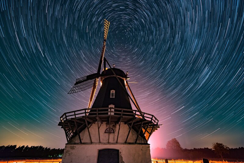 Windmill under Star Trails