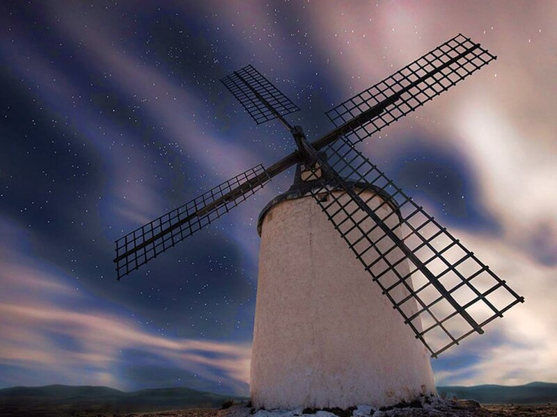 Windmill under Starry Sky — Blue