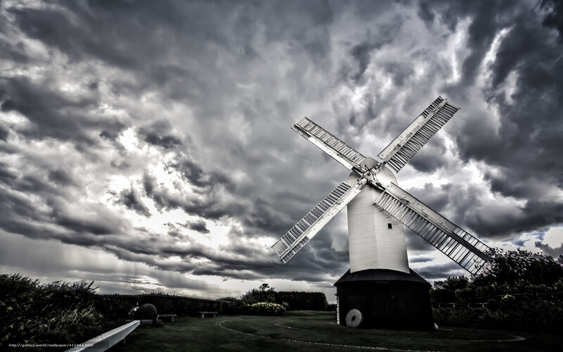 Windmill under Stormy Sky — Black