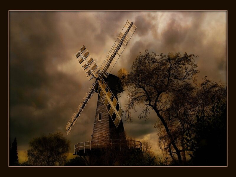 Windmill under Stormy Sky — Brown