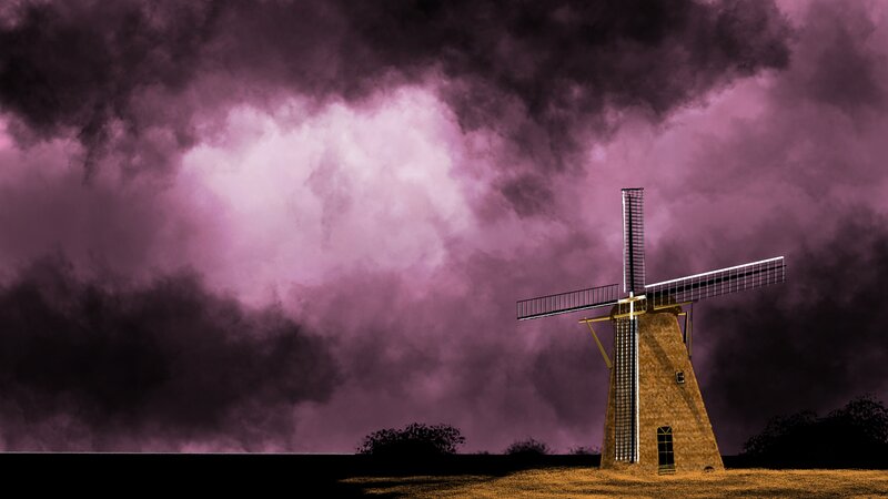 Windmill under Stormy Sky — Purple