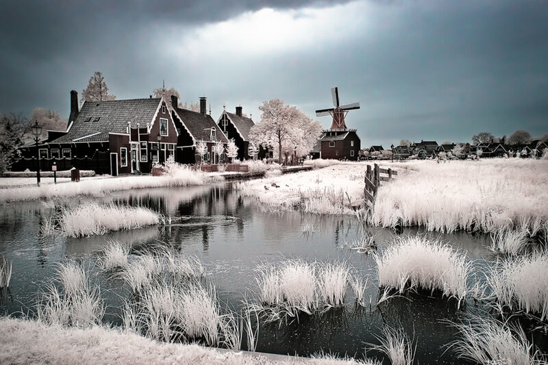 Windmill Village Scene — White
