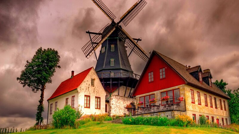 Windmill with Houses