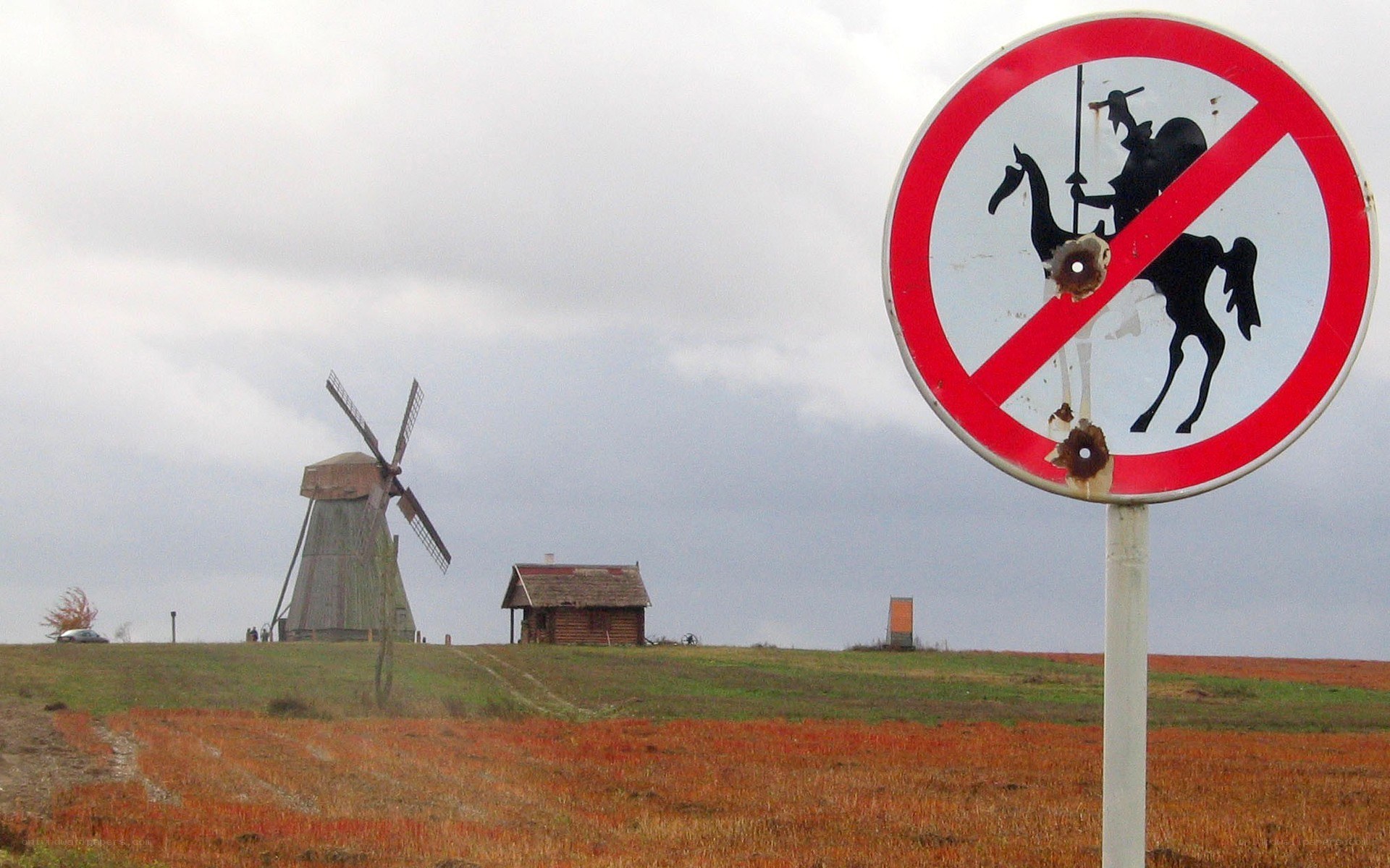 Windmill with no horse sign