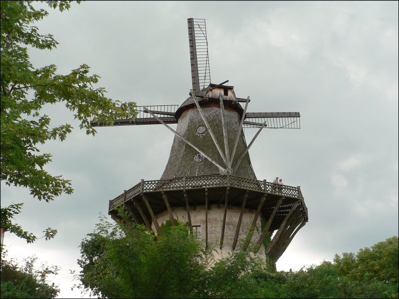 Windmill with people on platform