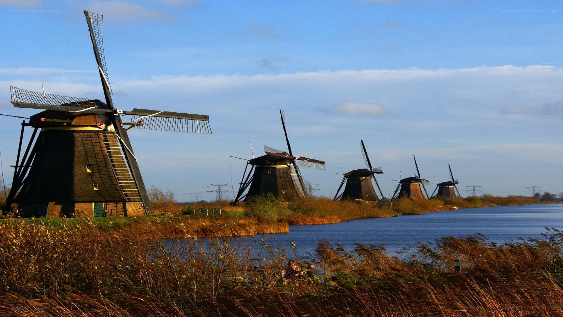 windmills along a canal