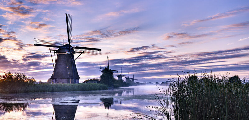 Windmills Along a Canal — Purple