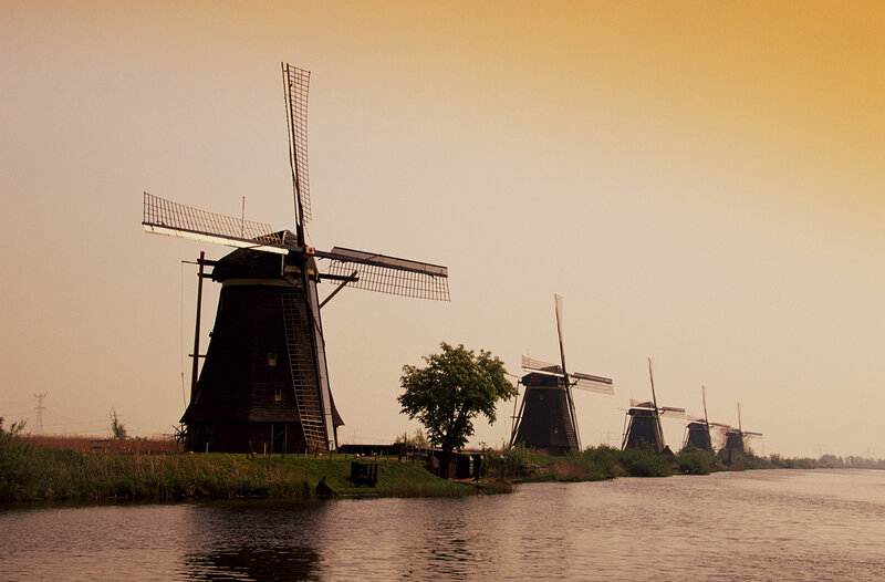Windmills at sunset