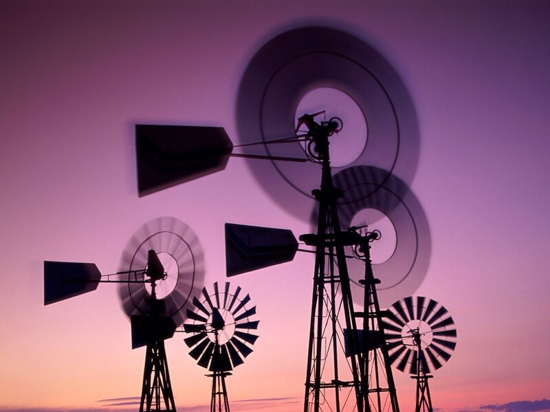 Windmills at sunset