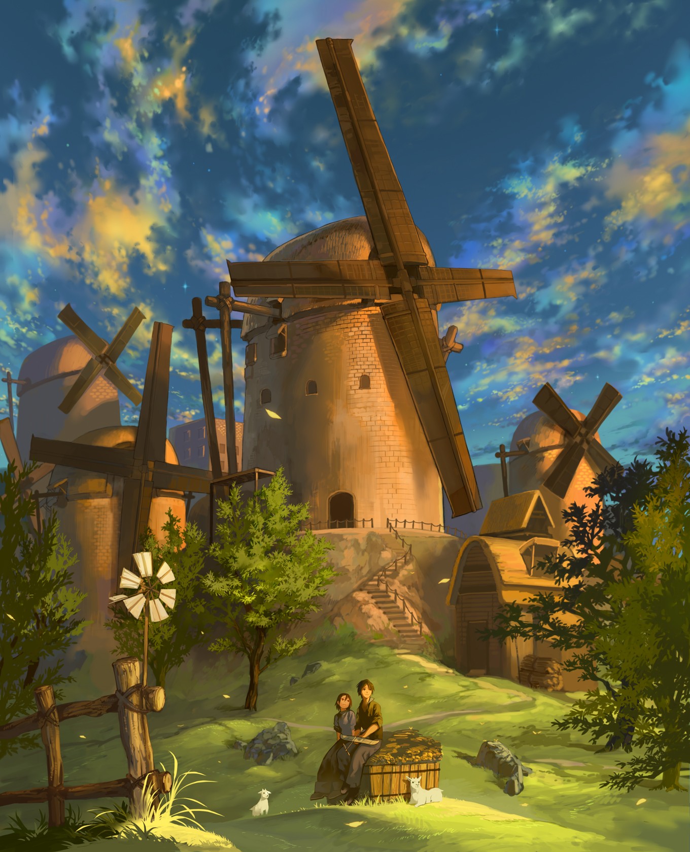 Windmills at sunset