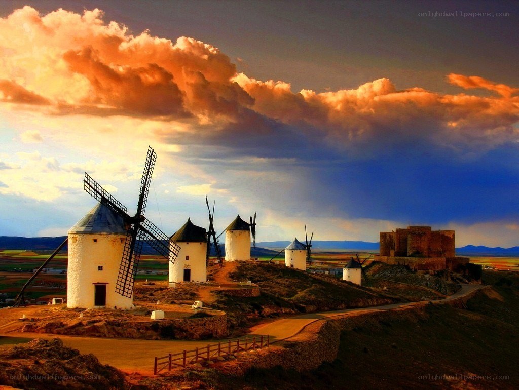 Windmills at sunset in Spain