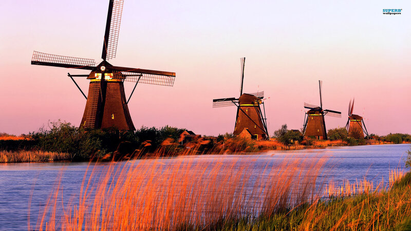 Windmills at Sunset — Pink