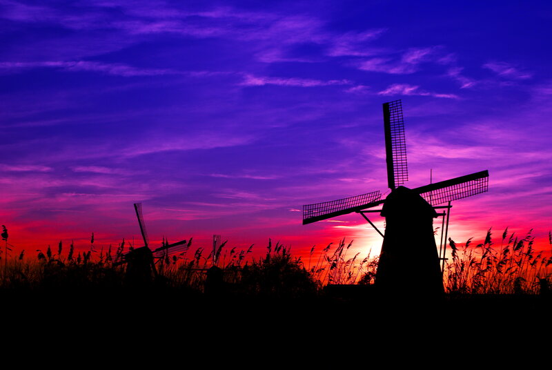 Windmills at Sunset — Purple