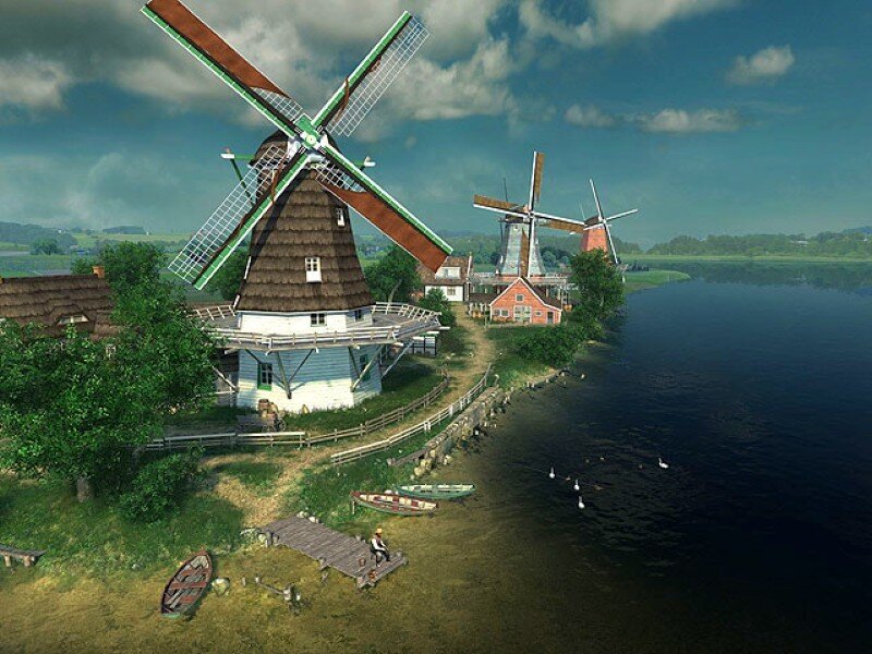 Windmills by the river