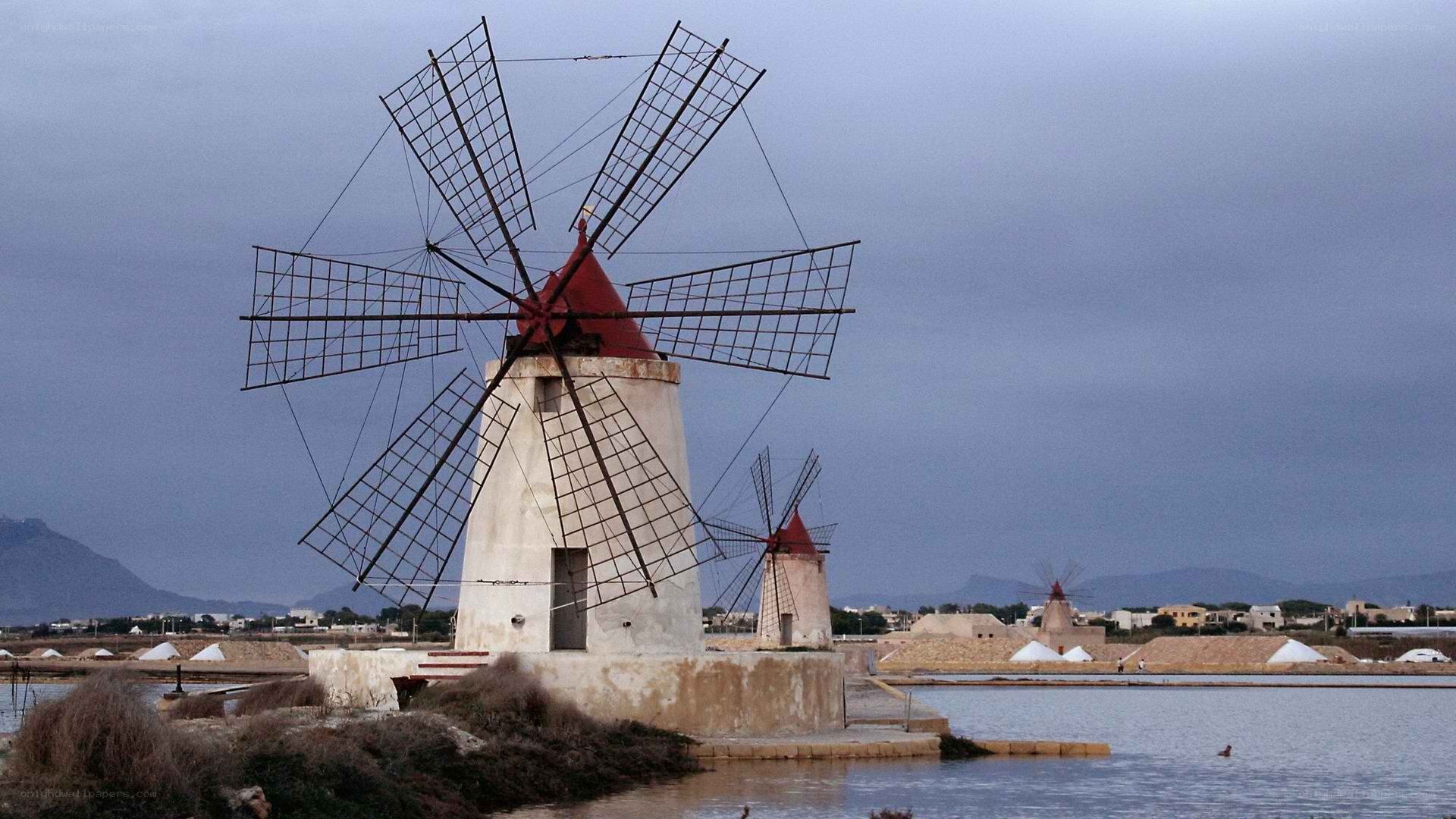 Windmills by the salt pans
