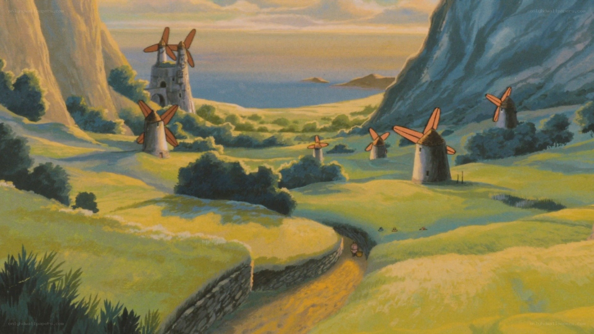 windmills by the sea