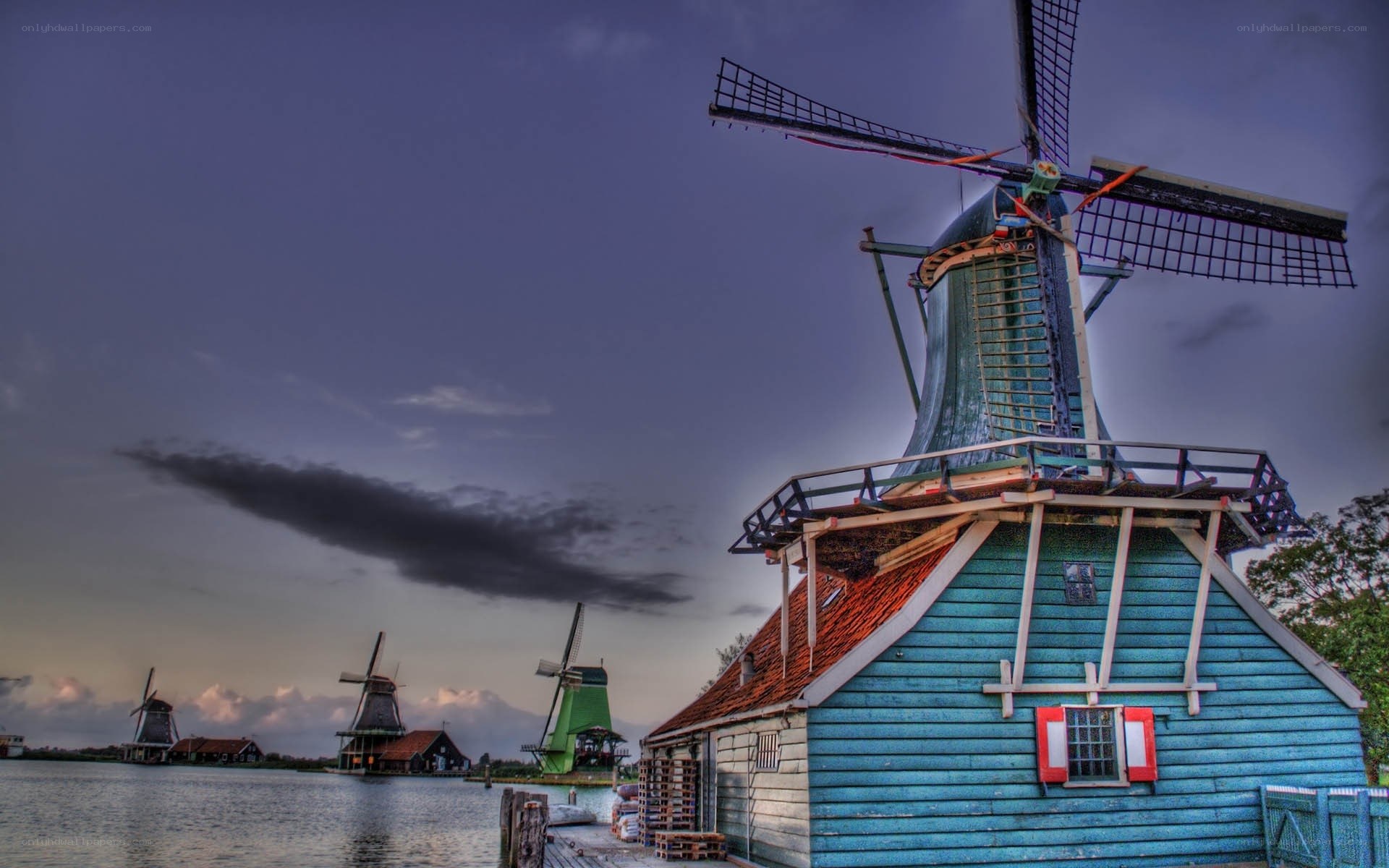 Windmills by the water