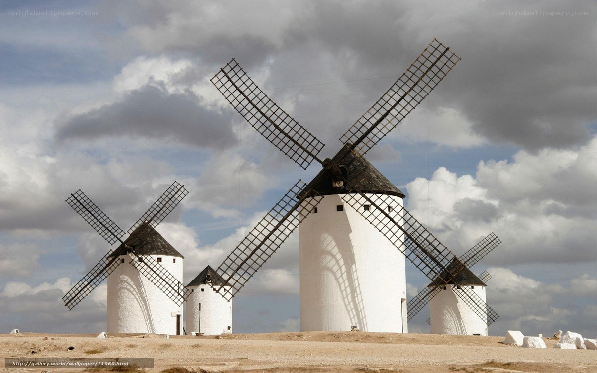 Windmills in a cloudy sky