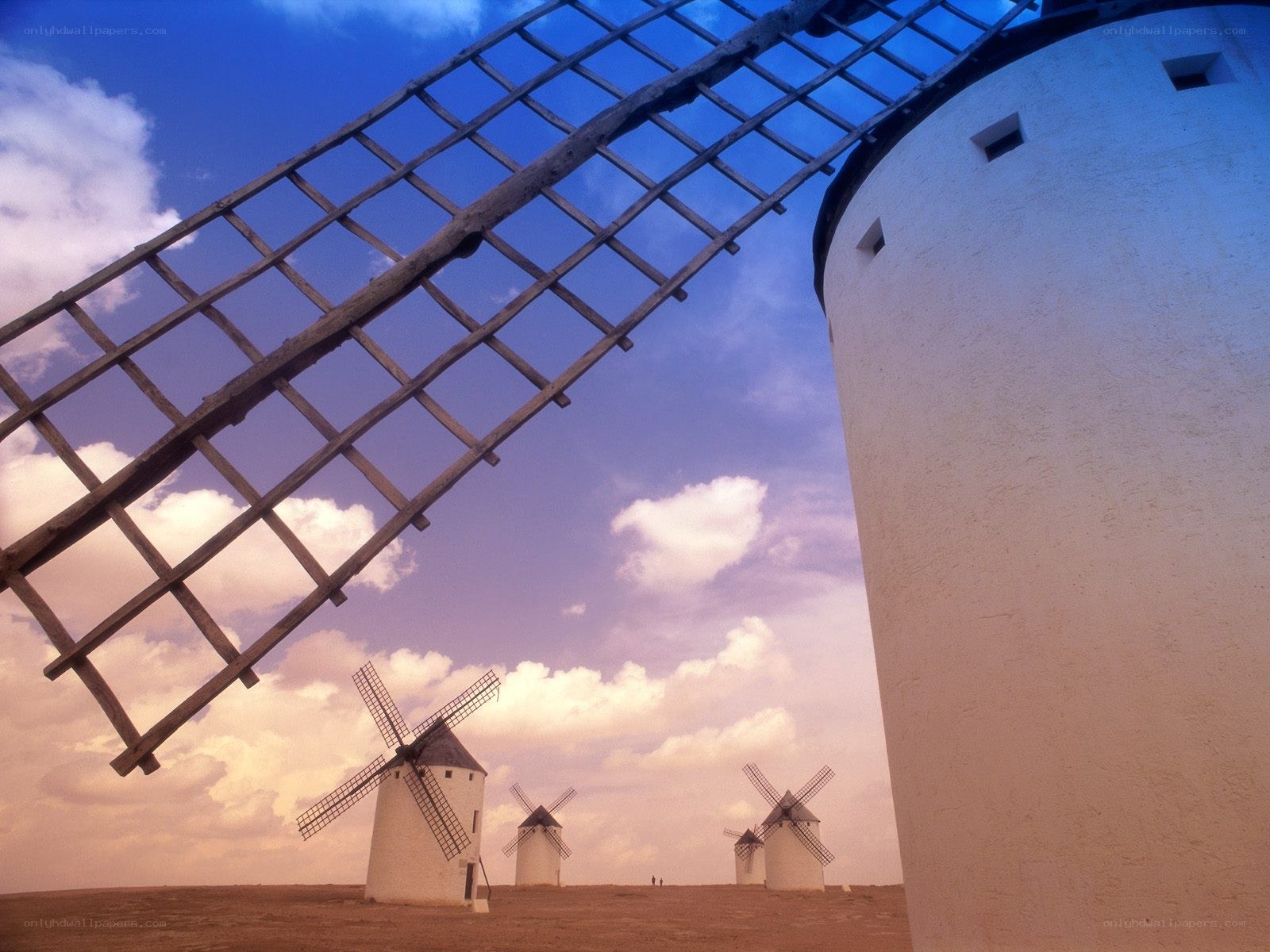 Windmills in a desert landscape