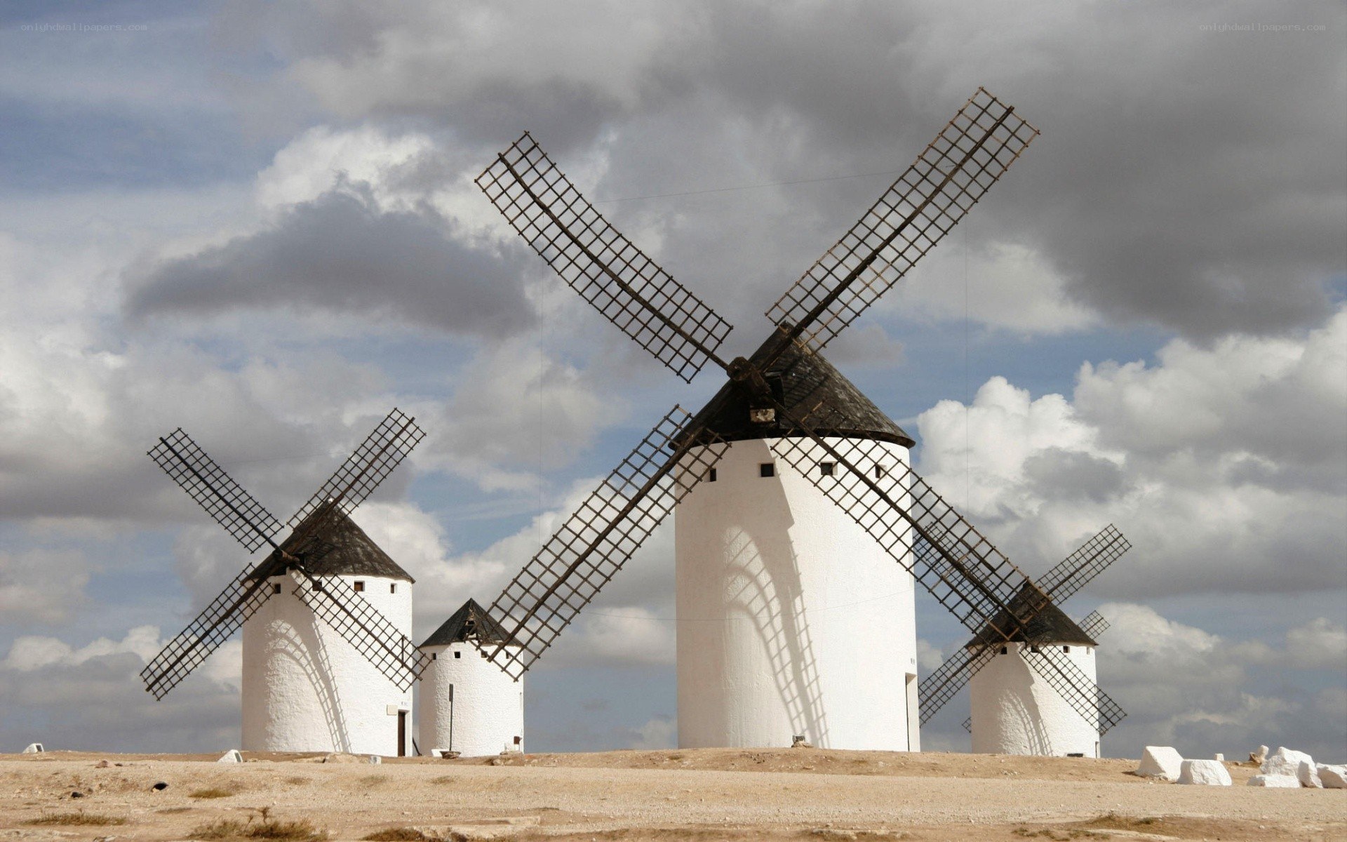 windmills in a desert landscape
