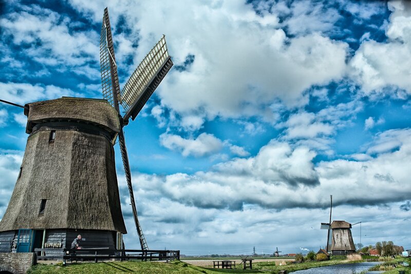 Windmills in a Field — Blue, Dramatic
