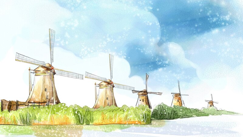 Windmills in a Field — Blue