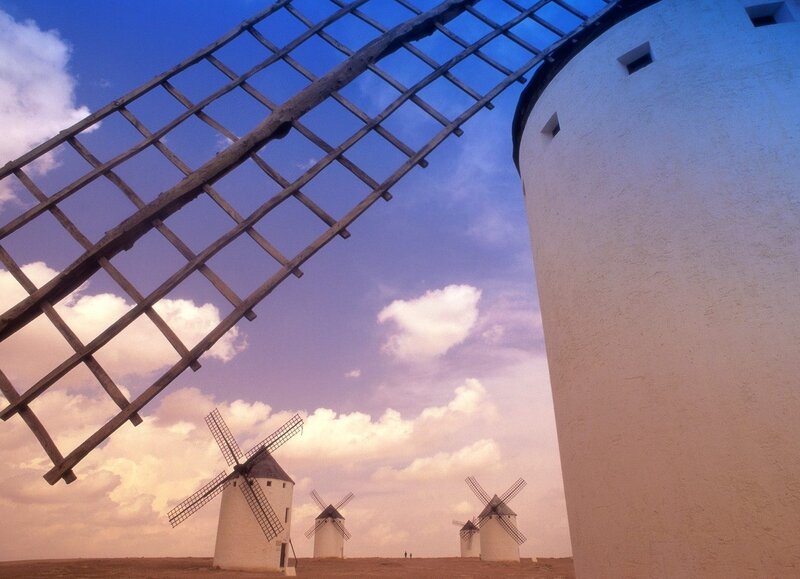 Windmills in Field — Blue, Serene