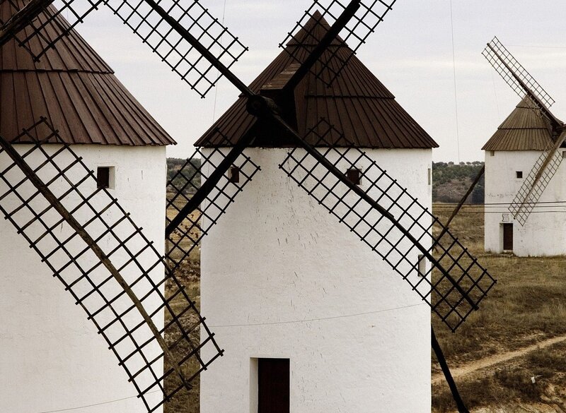 Windmills in Field — White, Serene, Afternoon