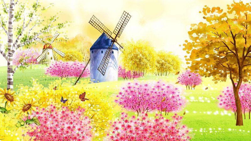 Windmills in Flower Field