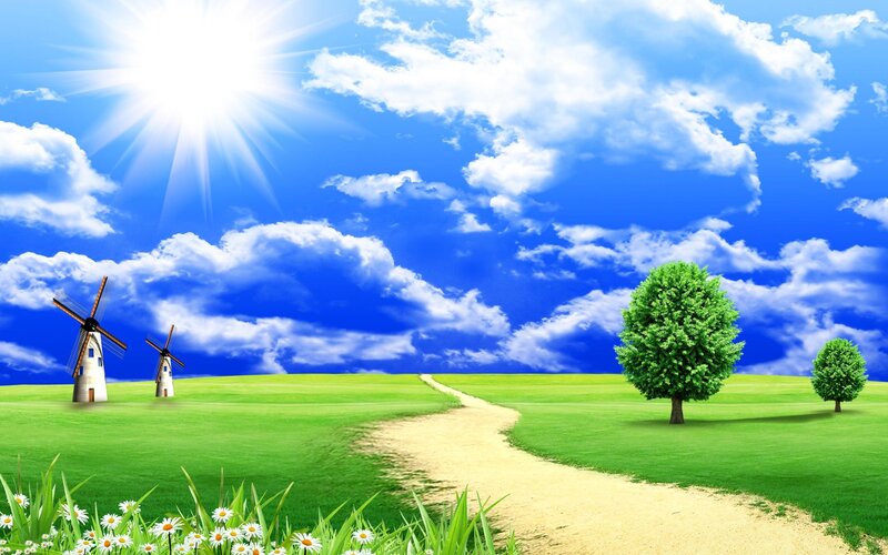 Windmills in Green Field