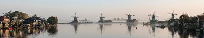 Windmills on a Canal — Blue, Serene