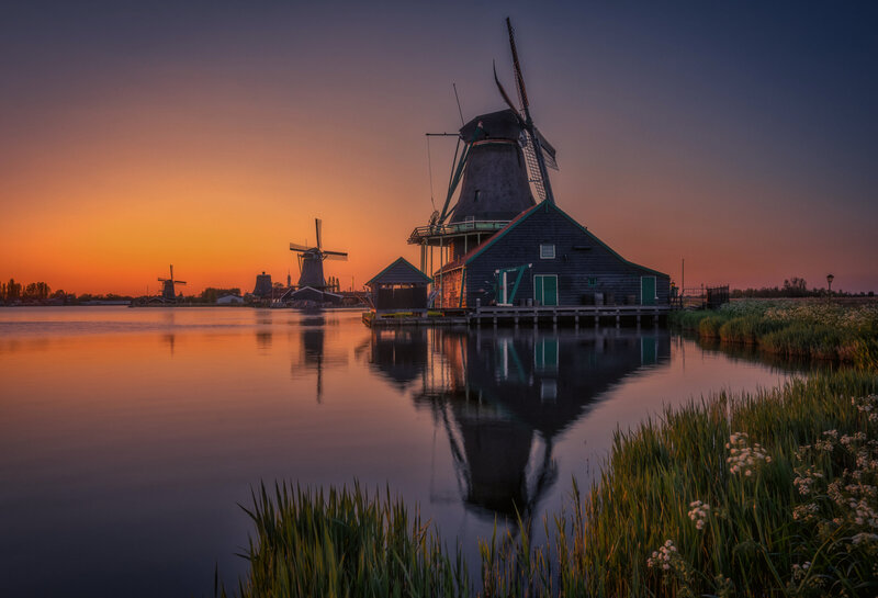 Windmills on a Canal — Orange