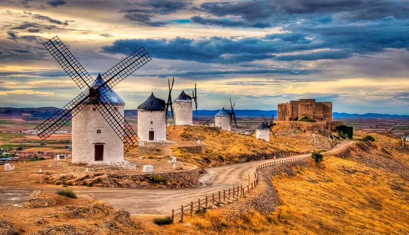 Windmills on a Hill — Blue, Dramatic, Sunset