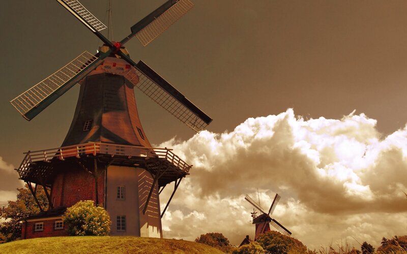 Windmills on a Hill — Brown, Dramatic, Sunset