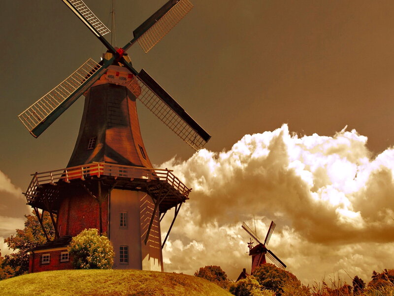 Windmills on a Hill — Brown, Dramatic