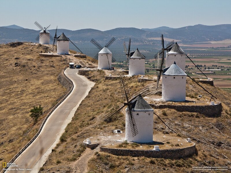 Windmills on a Hill — White, Serene