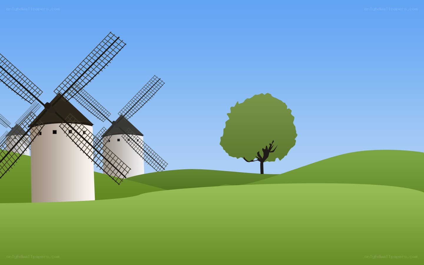 windmills on green hills
