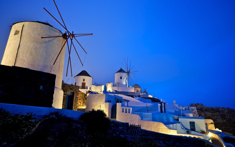 Windmills on Hillside — Blue