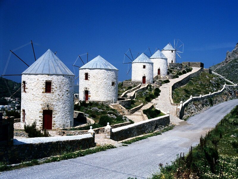 Windmills on Hillside — White