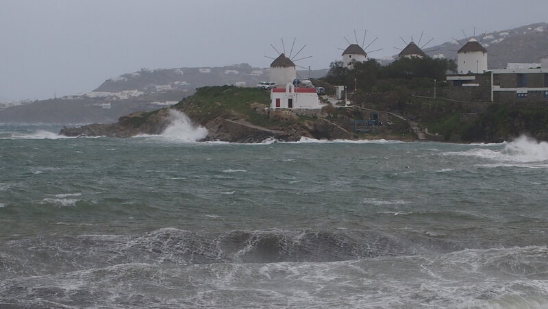 Windmills on Rocky Coast
