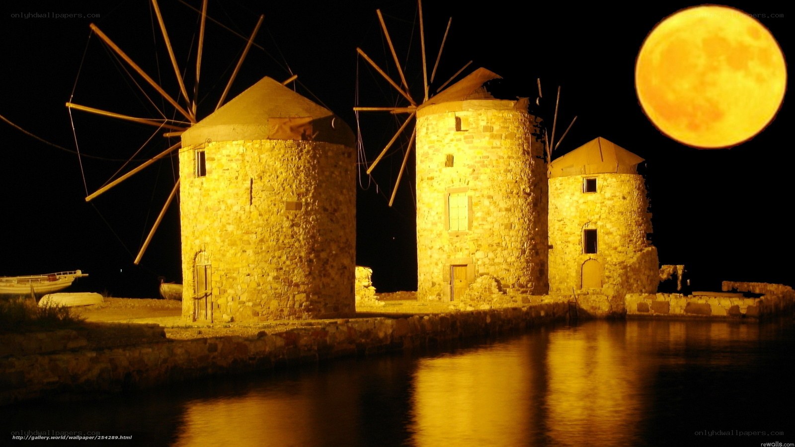 Windmills under a full moon