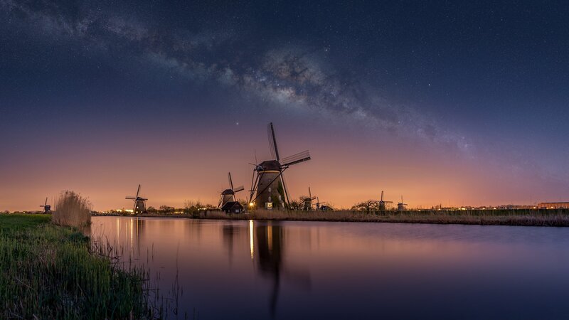 Windmills under Milky Way