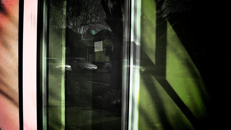 Window reflection with green light