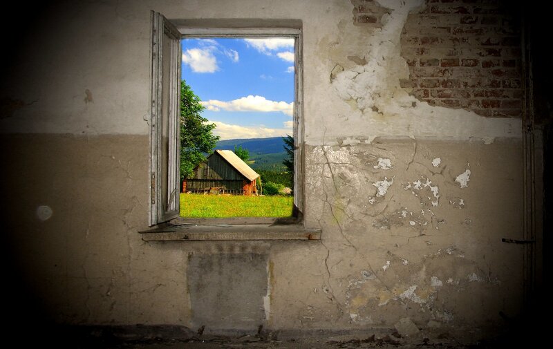 Window to a rural landscape