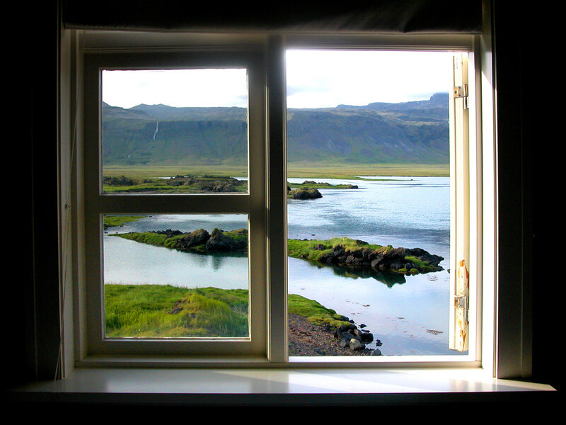 Window view of a serene landscape