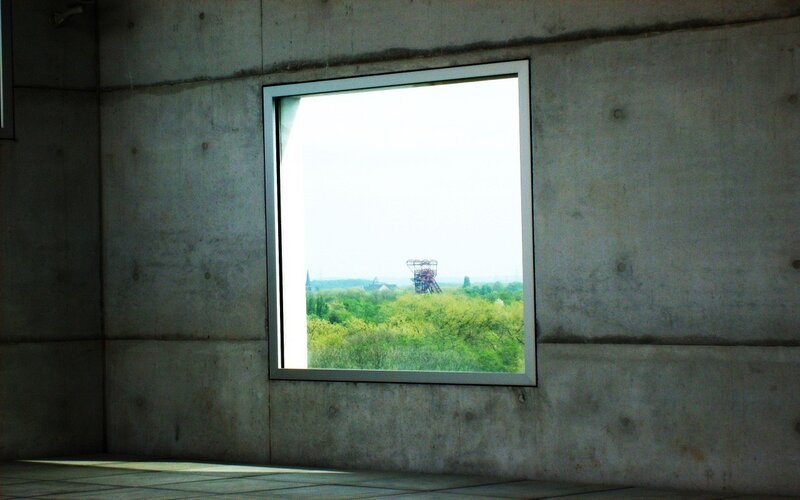 Window view of industrial landscape