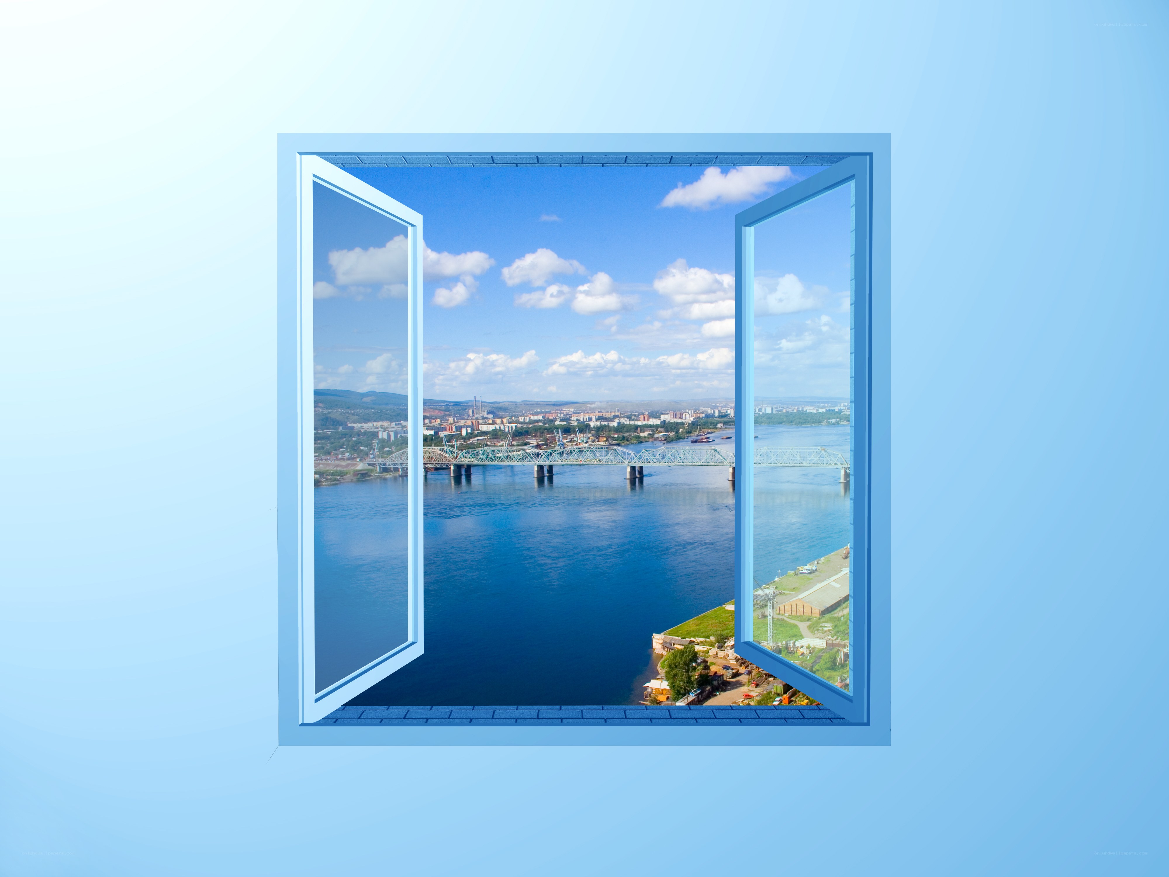window view of river and bridge