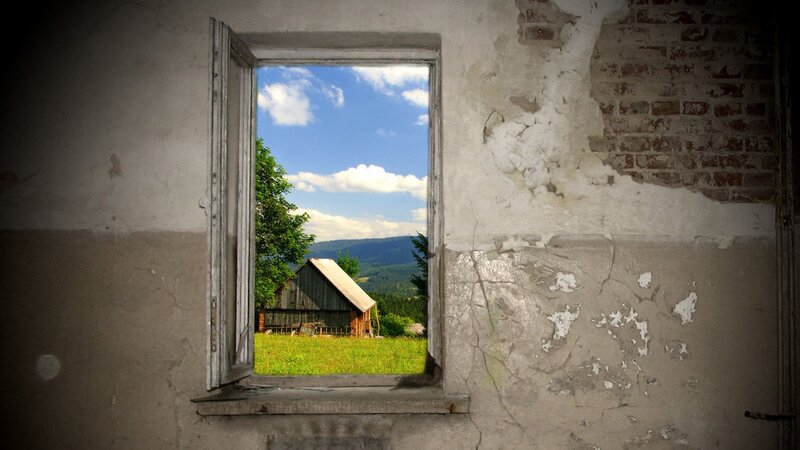 window view of rural landscape