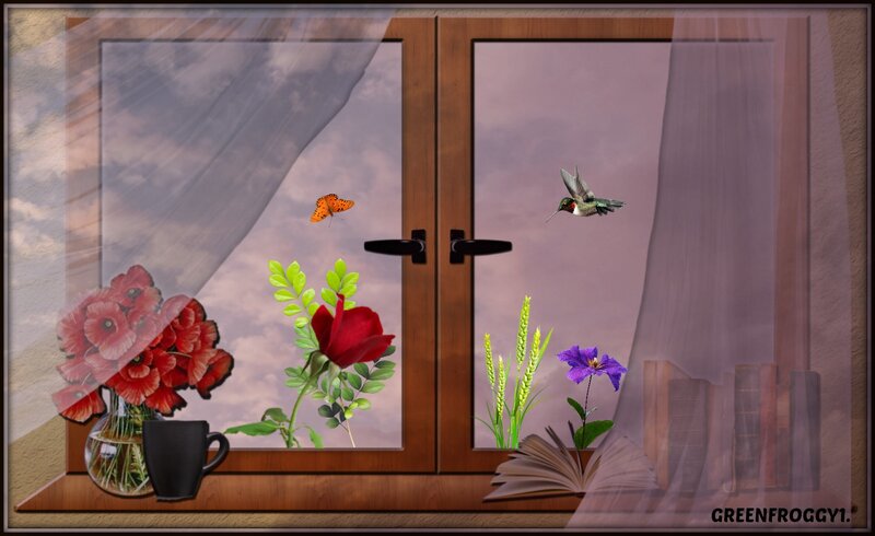 Window with Flowers and Birds