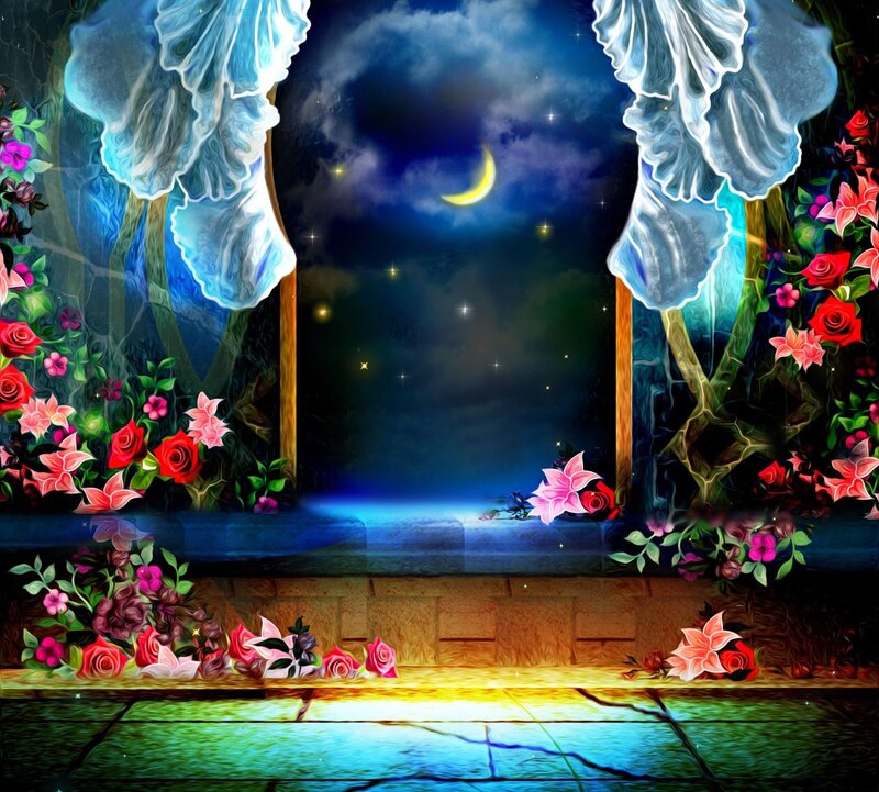 Window with Flowers — Blue, Serene